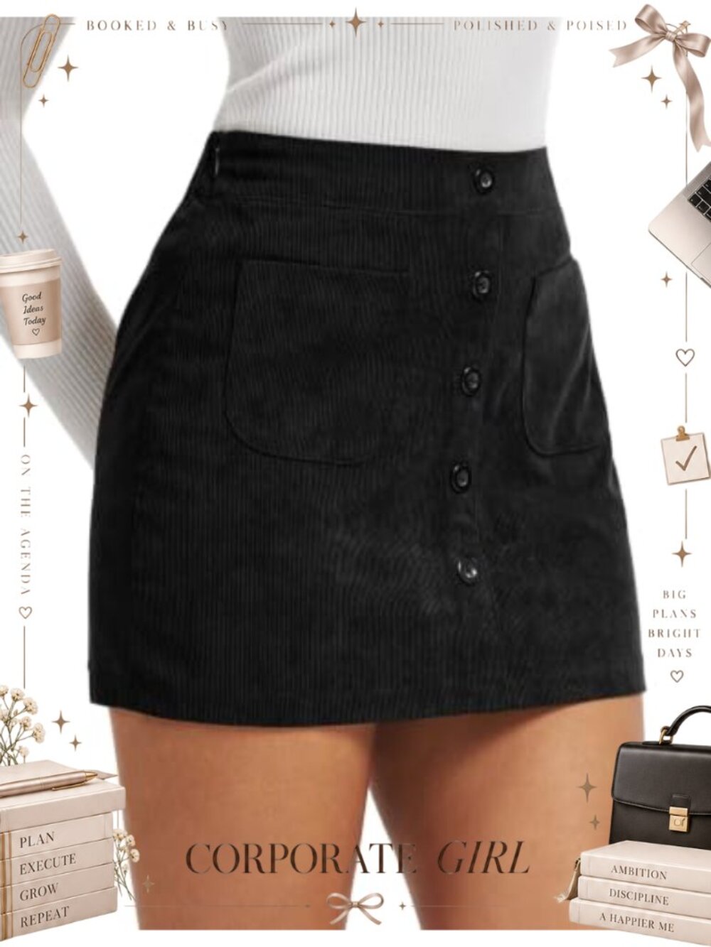 Corduroy High Waisted Mini Skirt Pockets Button Front A Line Women